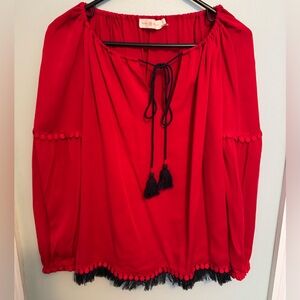 Red Tory Burch Blouse with Tassel Details SZ 4 (S) 20"PTP (S33)